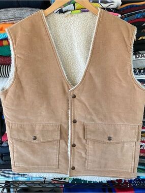 Vintage Lakeland Sportswear Corduroy Sherpa Vest Tan Western Cowboy 1980s